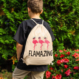 FLAMAZING FLAMINGOS Drawstring Canvas Backpack