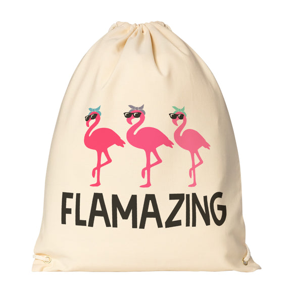 FLAMAZING FLAMINGOS Drawstring Canvas Backpack
