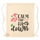 Flamingo CALM THE FLOCK DOWN Drawstring Canvas Backpack