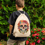 Floral SUGAR SKULL Drawstring Canvas Backpack Dia de Los Muertos