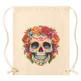 Floral SUGAR SKULL Drawstring Canvas Backpack Dia de Los Muertos