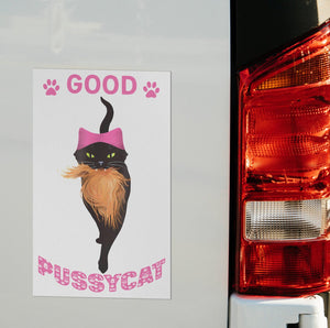 GOOD PUSSYCAT Black Cat with PINK Hat ANTI-TRUMP MAGNET