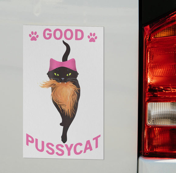 Good Kitty Black Cat with PINK Hat ANTI-TRUMP MAGNET