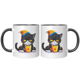 Grump Coffee Kitty Cat 11oz Coffee Mug, Plain White or Color Accent