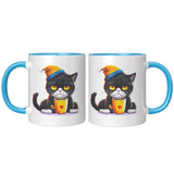 Grump Coffee Kitty Cat 11oz Coffee Mug, Plain White or Color Accent