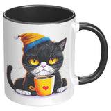 Grump Coffee Kitty Cat 11oz Coffee Mug, Plain White or Color Accent