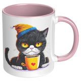 Grump Coffee Kitty Cat 11oz Coffee Mug, Plain White or Color Accent