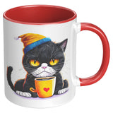 Grump Coffee Kitty Cat 11oz Coffee Mug, Plain White or Color Accent