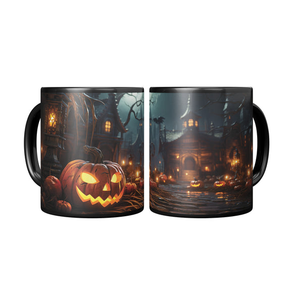 Halloween Jack O'Lantern Design 11oz Black Ceramic Coffee Mug