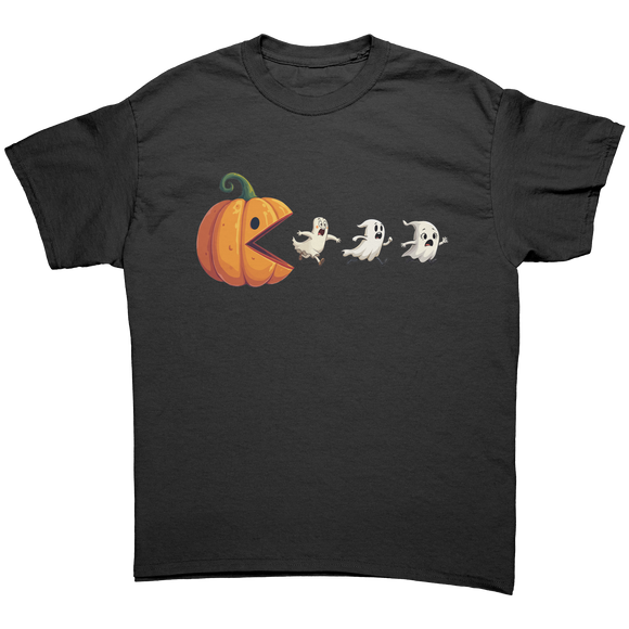 Halloween_Pac_Man_Pumpkin_Chasing_Ghosts_Black_Front_Mockup.png