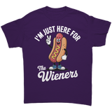 Im_Just_Here_for_the_Wieners_Unisex_T-S_Purple_Front_Mockup.png