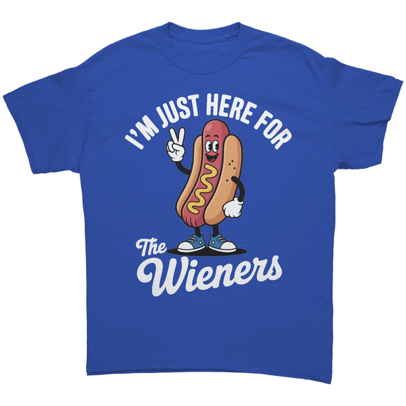 Im_Just_Here_for_the_Wieners_Unisex_T-S_Royal_Front_Mockup.png