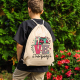 LOVE CAMPING Drawstring Canvas Backpack