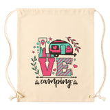 LOVE CAMPING Drawstring Canvas Backpack