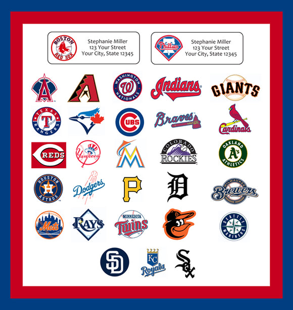 Personalized Baseball Address Labels Return Address Labels, Sports Teams - J & S Graphics