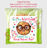 ONE SMART COOKIE First Day of SCHOOL Gift Tag/Sticker, Back to School Gift Treat, Digital File Only, Kids Gift, Teacher Gift, Cookies