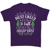 Most likely to Fall Asleep First Christmas Unisex T-Shirt Family T-Shirts