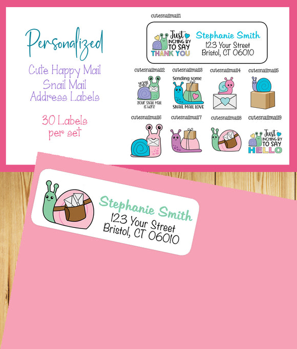 Cute Snail Mail Personalized Return Address Labels, 30 per sheet