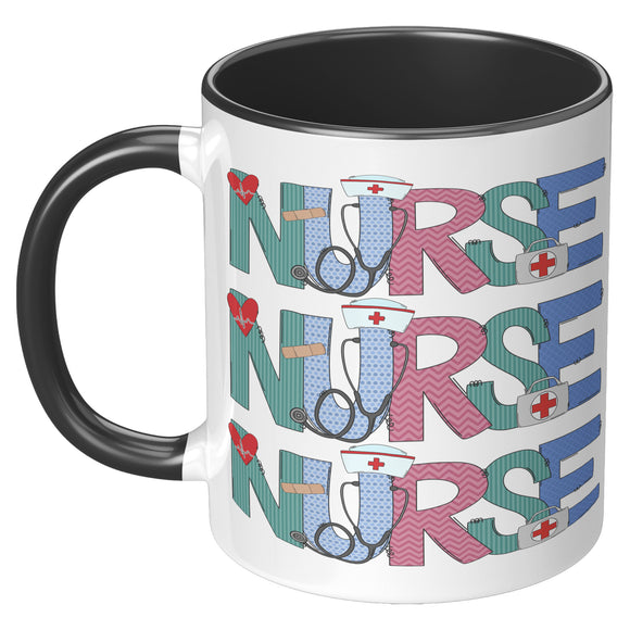 Nurse Doodle 11oz Coffee Mug, Plain White or Color Accent