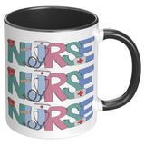 Nurse Doodle 11oz Coffee Mug, Plain White or Color Accent