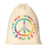 OLD HIPPIES RULE Peace Sign Drawstring Canvas Backpack