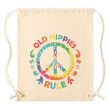 OLD HIPPIES RULE Peace Sign Drawstring Canvas Backpack