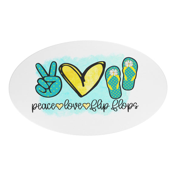 PEACE LOVE FLIP FLOPS Oval Car Magnet, 2 Sizes