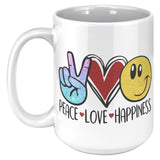 PEACE, LOVE, HAPPINESS Emoji 15oz COFFEE MUG