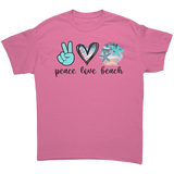 Peace_Love_Beach_Unisex_T-Shirt_Azalea_Front_Mockup.png