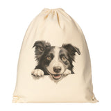 Peeking Border Collie Drawstring Canvas Backpack