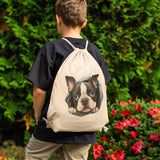 Peeking Boston Terrier Drawstring Canvas Backpack