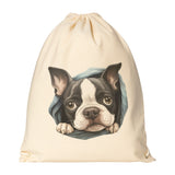 Peeking Boston Terrier Drawstring Canvas Backpack