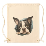 Peeking Boston Terrier Drawstring Canvas Backpack