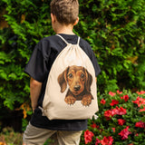 Peeking Dachshund Drawstring Canvas Backpack