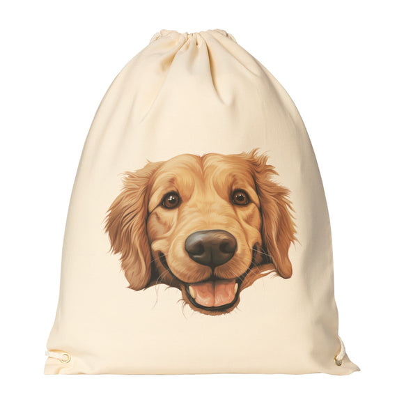 Peeking GOLDEN RETRIEVER Drawstring Canvas Backpack