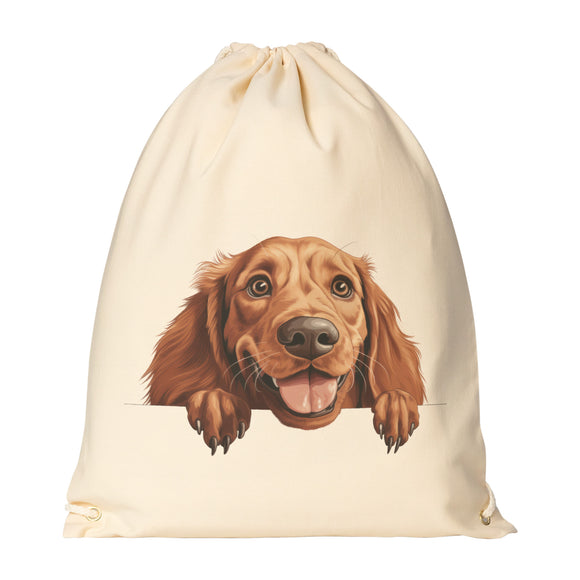 Peeking IRISH SETTER Drawstring Canvas Backpack
