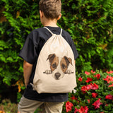 Peeking Jack Russell Terrier Drawstring Canvas Backpack