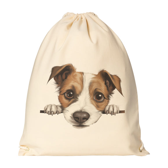 Peeking Jack Russell Terrier Drawstring Canvas Backpack