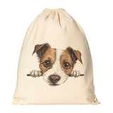Peeking Jack Russell Terrier Drawstring Canvas Backpack