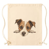 Peeking Jack Russell Terrier Drawstring Canvas Backpack