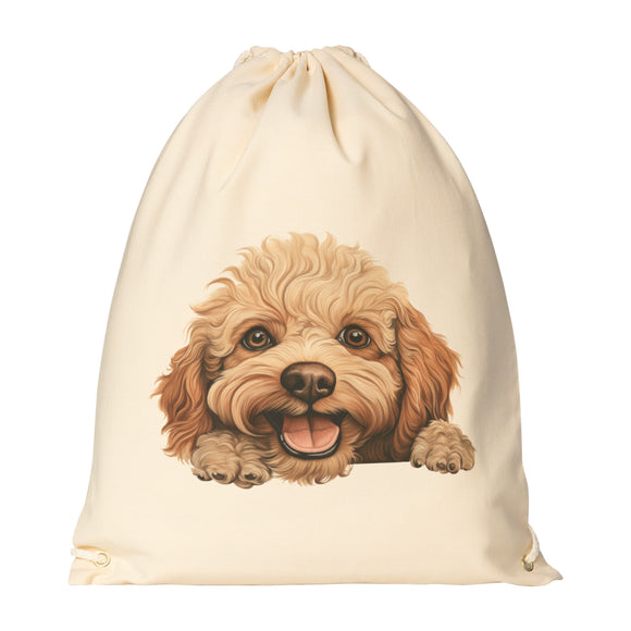 Peeking TOY POODLE Drawstring Canvas Backpack