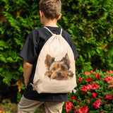 Peeking YORKSHIRE TERRIER Yorkie Drawstring Canvas Backpack