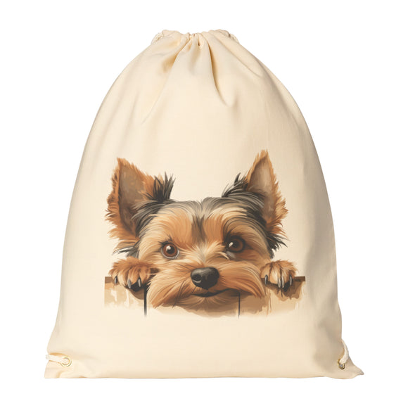 Peeking YORKSHIRE TERRIER Yorkie Drawstring Canvas Backpack