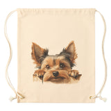 Peeking YORKSHIRE TERRIER Yorkie Drawstring Canvas Backpack