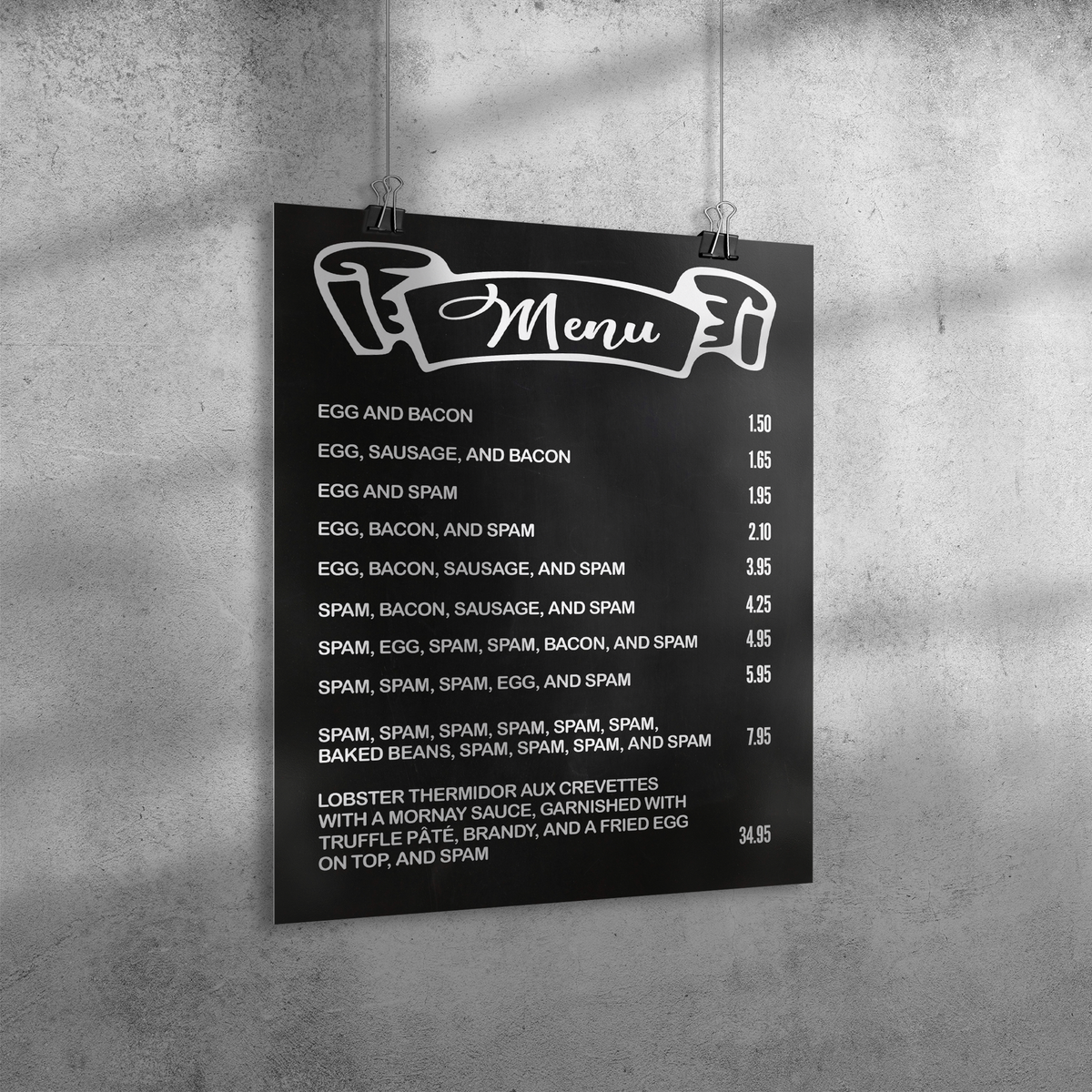 SPAM Menu Poster 16x20 Monty Python Inspired Faux Chalkboard Look