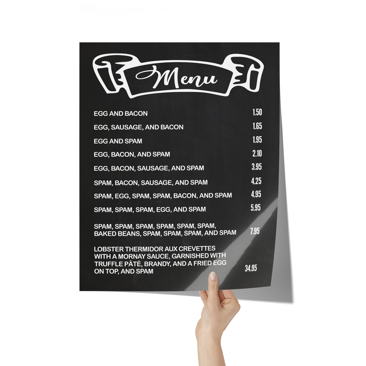 SPAM Menu Poster 16x20 Monty Python Inspired Faux Chalkboard Look