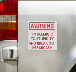 WARNING_I_Am_Allergic_to_Stupidity_Car__SquareCarMagnet_Carside_Mockup.png