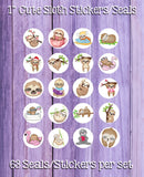 1" Round Sloth Designs Stickers / Seals, 63 Seals Stickers