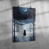 Winter Forest Black Cat 12x18 Poster, Glossy or Matte