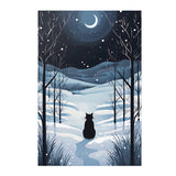 Winter Forest Black Cat 12x18 Poster, Glossy or Matte